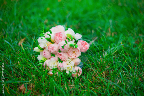 Wedding bouquet on grass Flower