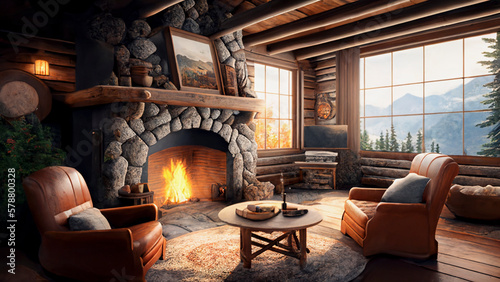 Cozy, comfortable mountain cabin with stone fireplace