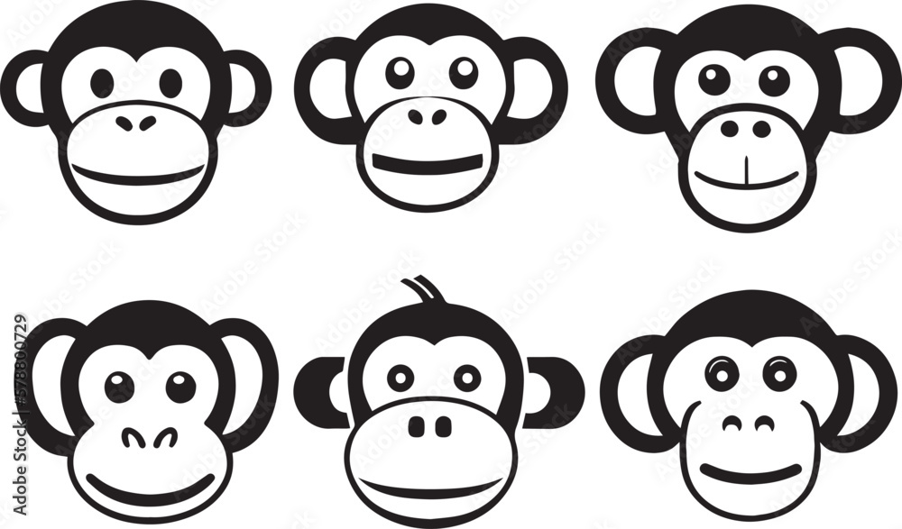  Cartoon Monkey head, monkey face vector Illustration, on a isolated background, SVG