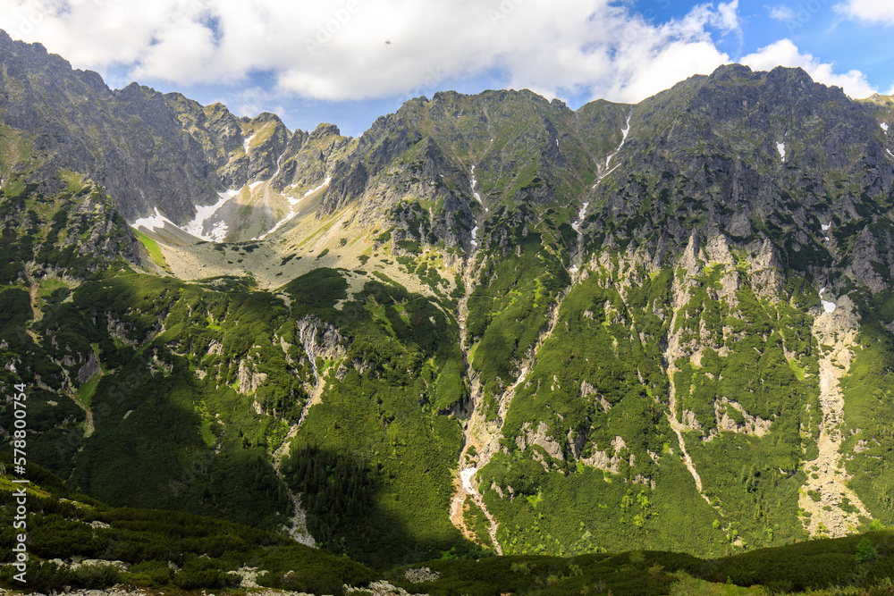 Tatra mountain cliffs and waterfalls in