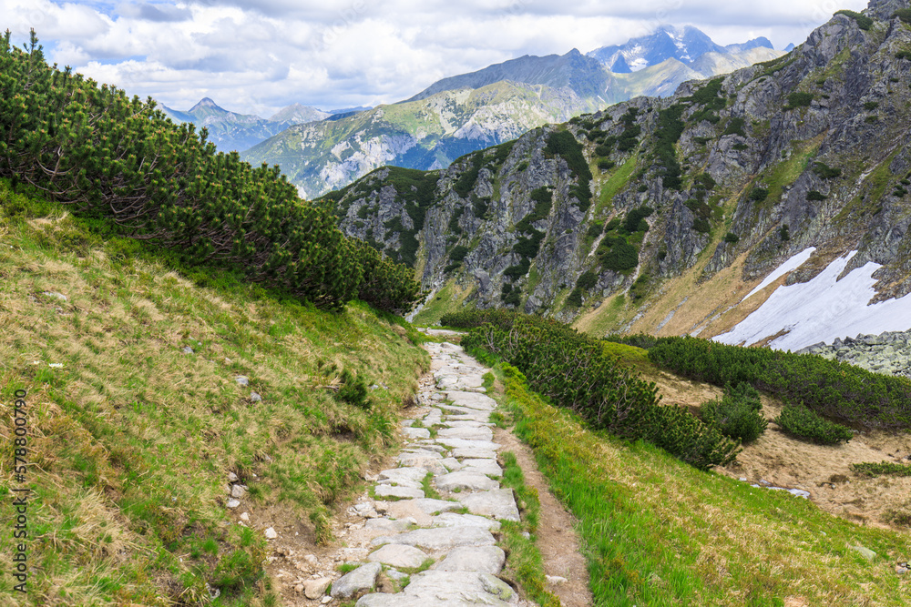 Naklejka premium Stone path in Tatra Mountains near the Valley of five ponds, Poland