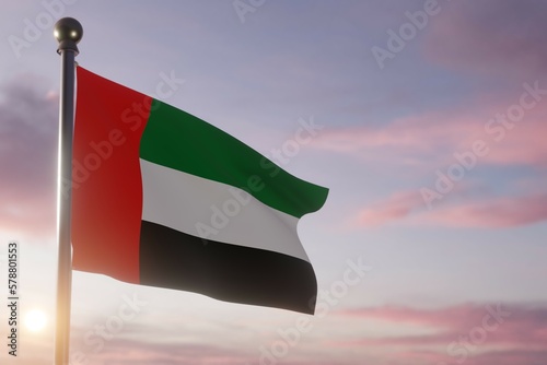 Flag at dawn in the wind The United Arab Emirates