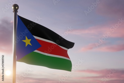 Flag at dawn in the wind South Sudan