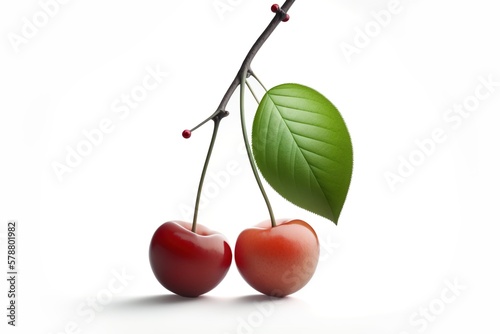 Cherries on white background. Generative AI illustration