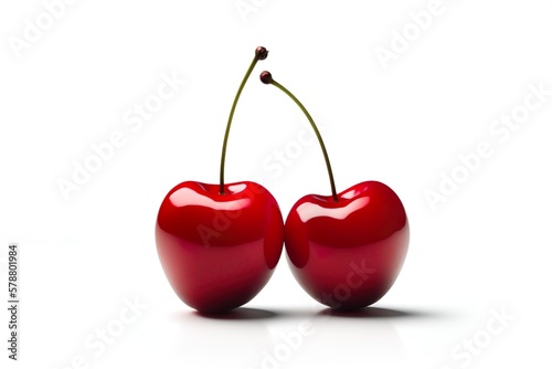Cherries on white background. Generative AI illustration