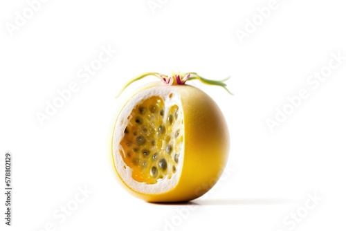 Passion fruit on white background. Generative AI illustration