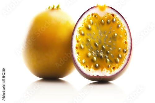 Passion fruit on white background. Generative AI illustration