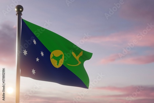 Flag at dawn in the wind Christmas Island