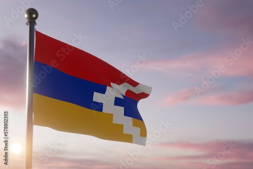 Flag at dawn in the wind Artsakh
