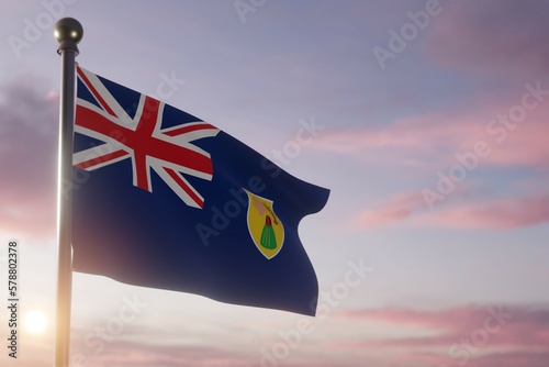 Flag at dawn in the wind The Turks and Caicos Islands