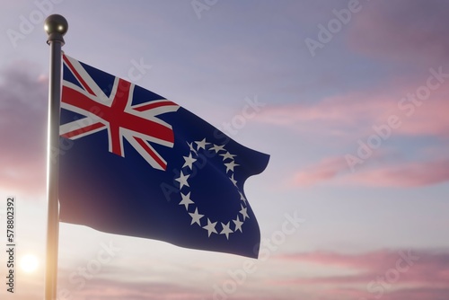 Flag at dawn in the wind The Cook Islands