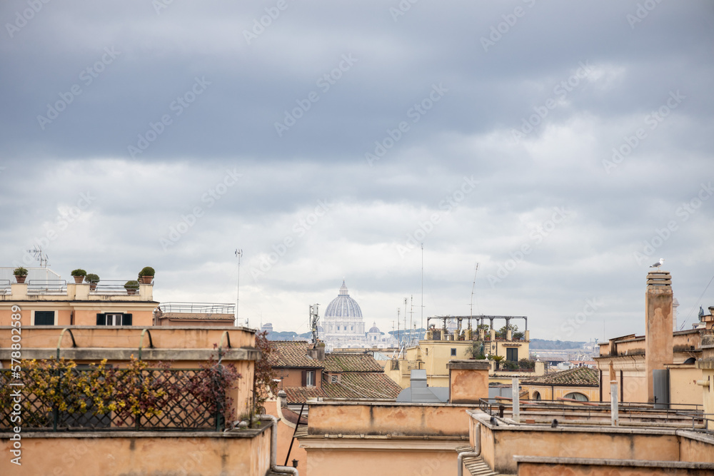 Cityscape of Rome with St.Patrick church in the background, Italy