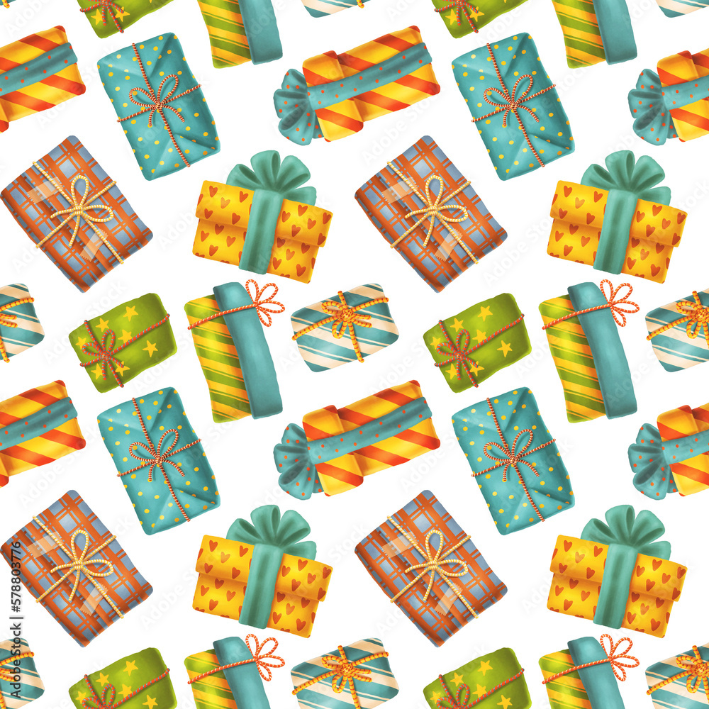 Gift boxes seamless pattern