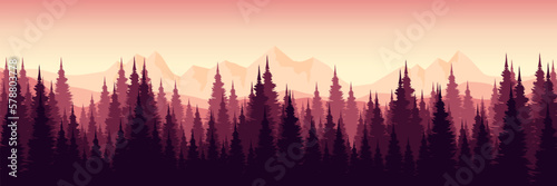 nature mountain landscape panorama with tree silhouette flat design vector illustration good for wallpaper, background, backdrop, banner, and design template 