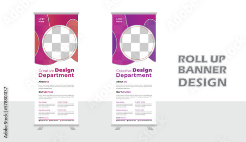 Modern Business Roll-up banner design template, vertical, abstract background, pull-up design, modern x-banner, rectangle size. Stock vector. EPS