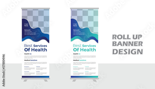 Modern Business Roll-up banner design template, vertical, abstract background, pull-up design, modern x-banner, rectangle size. Stock vector. EPS