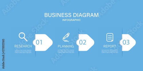Business or team marketing diagram infographic template. Timeline with 3 steps. Vector infographic element.