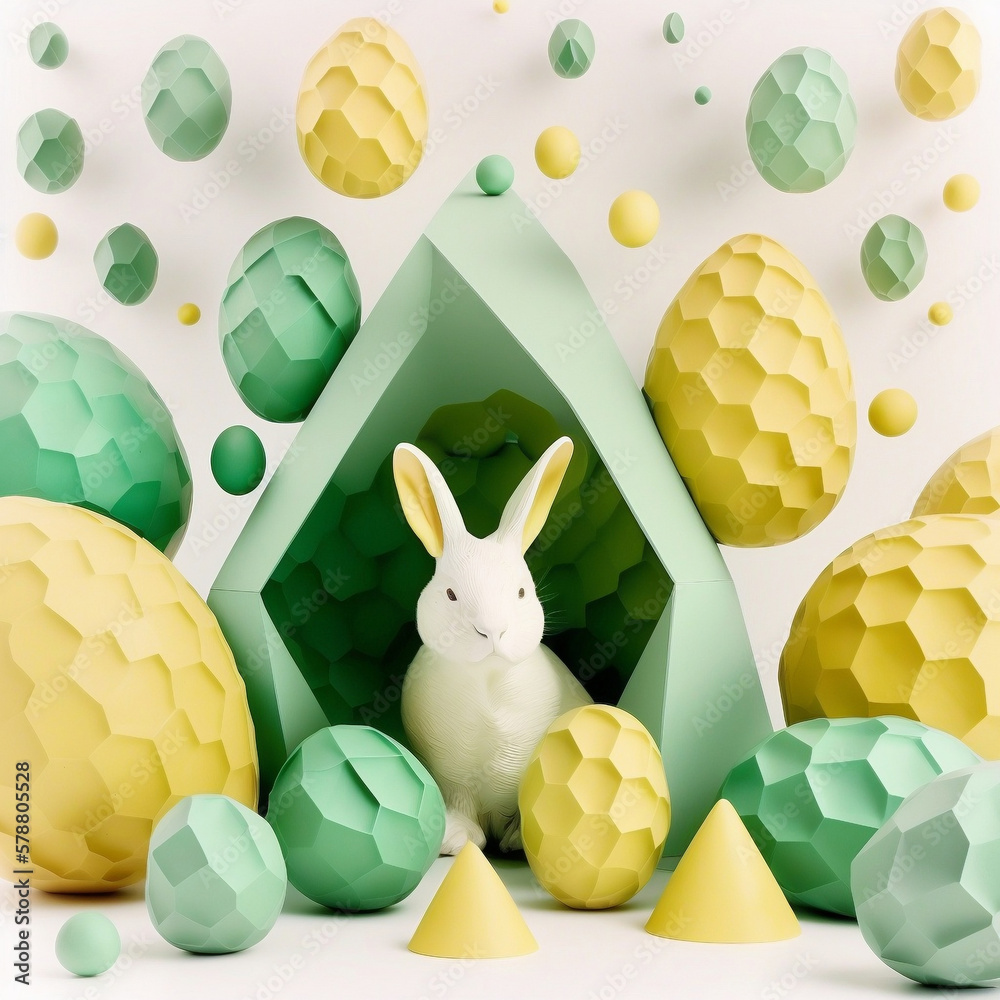 Modernistyczny zając wielkanocny - Modernistic Easter bunny - AI Generated - obrazy, fototapety, plakaty 