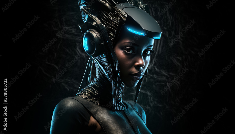 AI Generative Illustration of a Creative Photo of futuristic Robot Women Wearing VR Head Set
