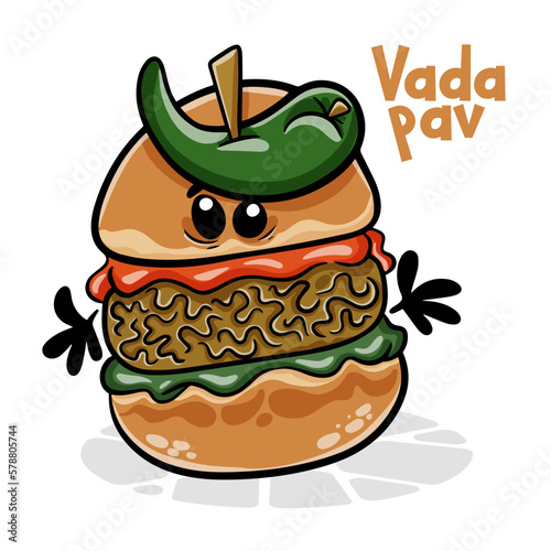 Vada Pav. Funnny cartoon character. Vector isolated background