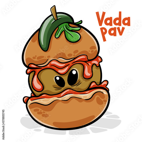 Vada Pav. Funnny cartoon character. Vector isolated background