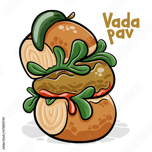 Vada Pav. Funnny cartoon character. Vector isolated background