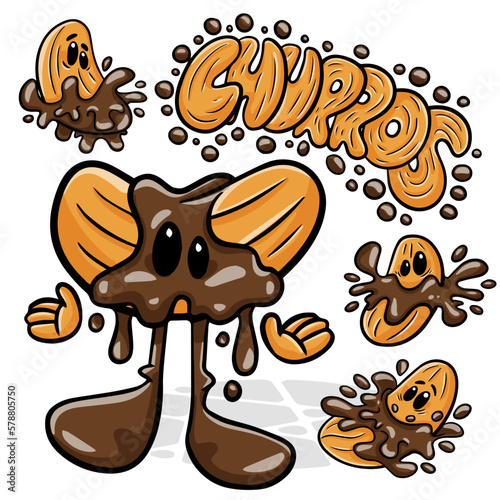 Churros. Funnny cartoon character. Vector isolated background