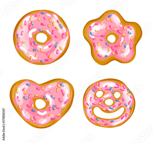 NATIONAL DONUT DAY.glazed sweet donut. Draw funny american kawaii traditional sweet donut vector illustration. American traditional food, cooking, menu concept. Doodle in cartoon style