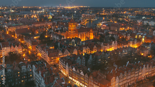 Panoramic view at the historical city center of Gdansk, Poland