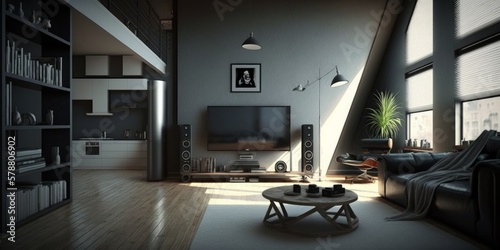 clean minimal house appartment full equiped living room photo