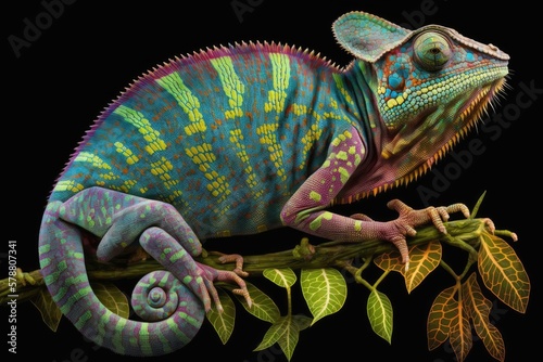 It is the Veiled Chameleon, or Chamaeleo calyptratus, a huge, colorful lizard native to the shrubs and forests of the Arabian Peninsula, specifically Yemen and Saudi Arabia. Generative AI