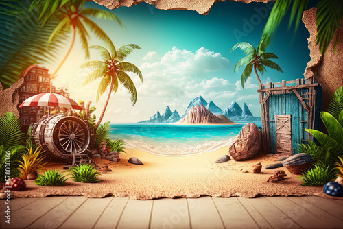 Summer tropical background. Illustration AI Generative