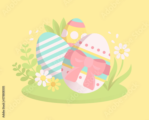 Easter eggs with plants and flowers 