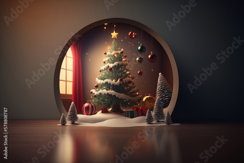 Fabulous Merry Christmas red empty background. Illustration AI Generative