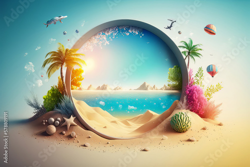 Summer tropical background. Illustration AI Generative