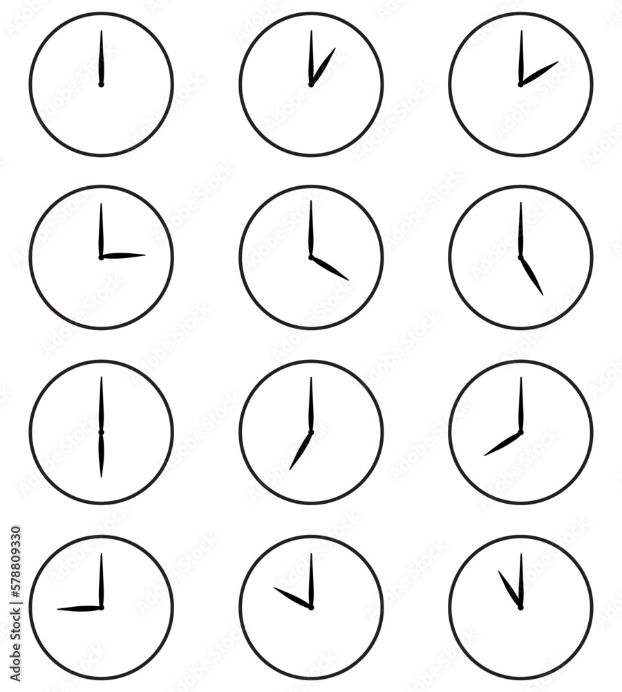 vector illustration of set of clock showing time from 1 to 12 vector illustration of set of clock showing time from 1 to 12