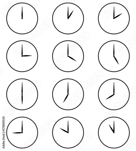 vector illustration of set of clock showing time from 1 to 12 