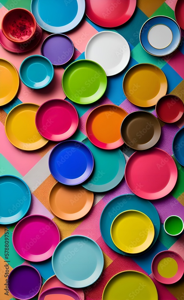 colorful set of plates on the desk as art colorful set of plates on the desk as art