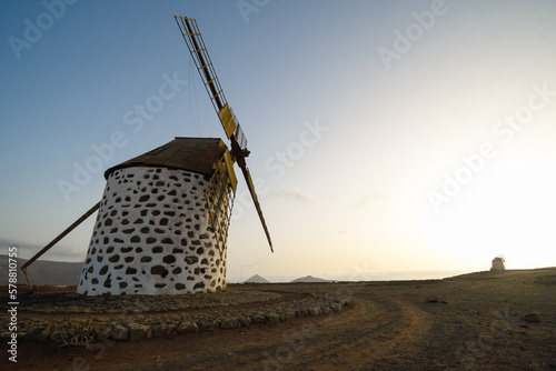 Sunset at the windmills of La Oliva in Fuerteventura
