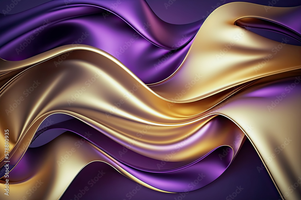 Obraz premium Abstract Background with 3D Wave Bright Gold and Purple Gradient Silk Fabric, Abstract, background, wave, bright, gold, purple, gradient, generative, ai, silk, fabric, modern,