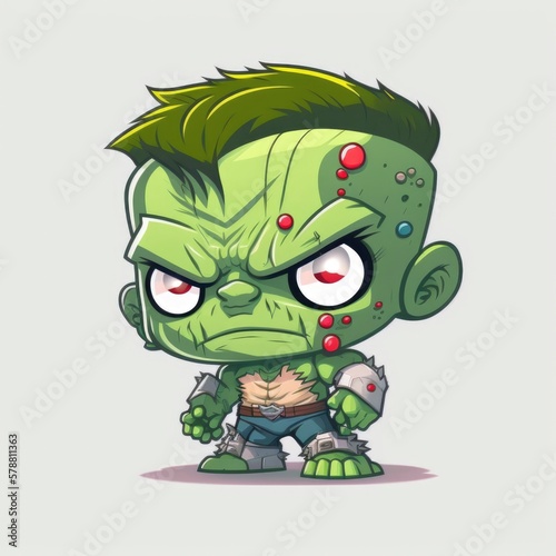 cartoon superhero zombie monster character illustration isolated on white background  caricature comic style art  deformed green and purple flat design  generative ai