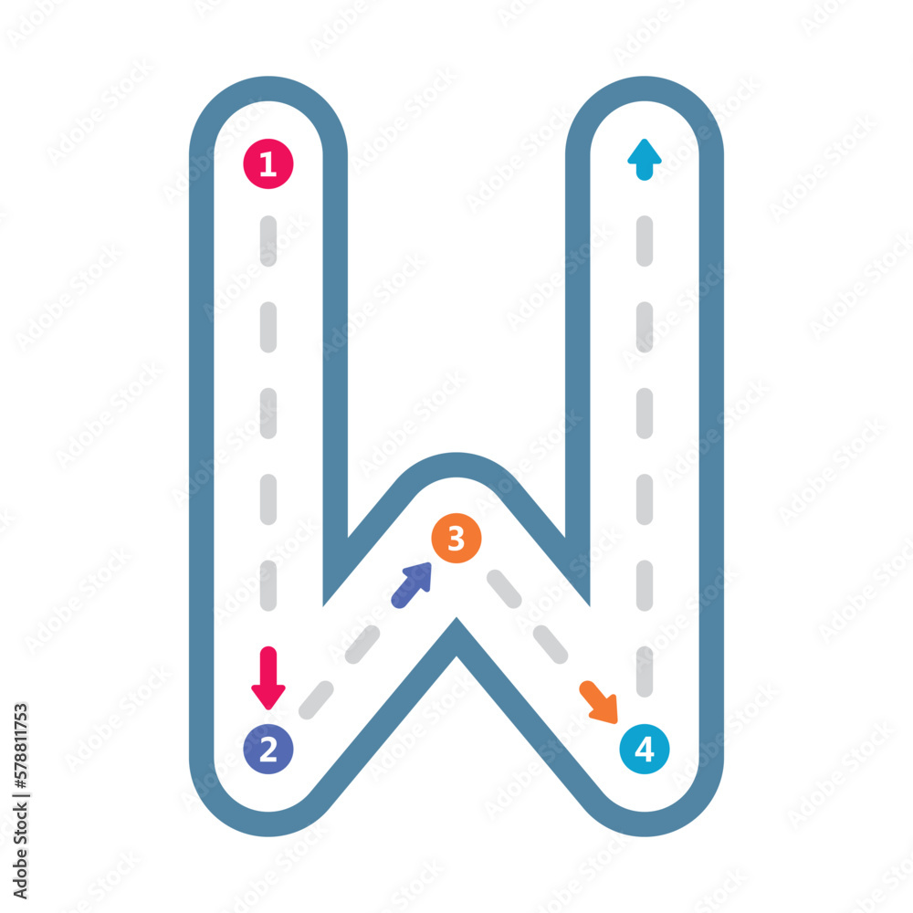 Tracing alphabet letter W uppercase prewriting dotted line element for ...