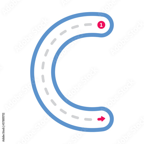 Tracing alphabet letter C uppercase prewriting dotted line element for kindergarten and preschool kids worksheet for handwriting practice activity