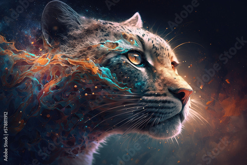 Futuristic and Abstract Tiger, Made by AI, AI generated, Artificial intelligence