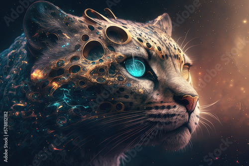 Futuristic and Abstract Tiger, Made by AI, AI generated, Artificial intelligence © Otugen