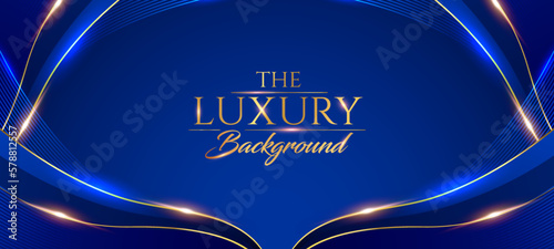 Blue Golden Wave Side Curve Wave Award Background. Trophy on Luxury Background. Modern Abstract Design Template. LED Visual Motion Graphics. Wedding Marriage Invitation Poster. Certificate Design.