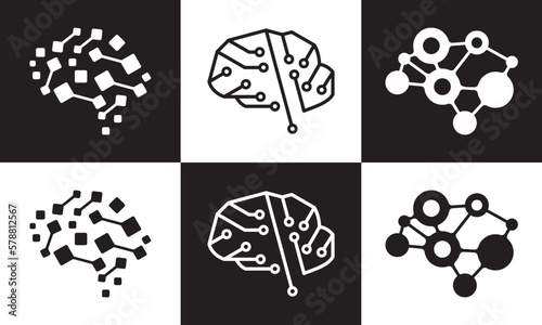 neuron connection logo design, Human brain icon innovation intelligence vector illustration.