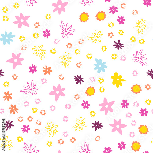 Colorful floral pattern in trendy minimalist style. Hand drawn abstract plant seamless pattern for wrapping paper, cover, textile, wallpaper, banner, cards