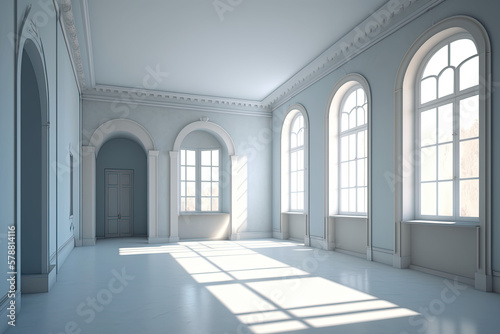 large empty room with opal walls and large windows © IsaacNew