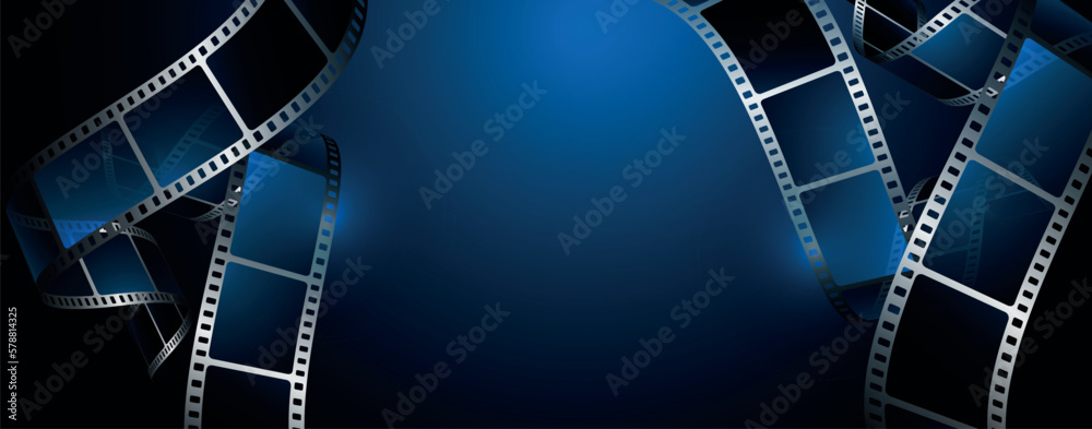 sfondo, cinema, pellicola cinema su sfondo blu - obrazy, fototapety, plakaty 